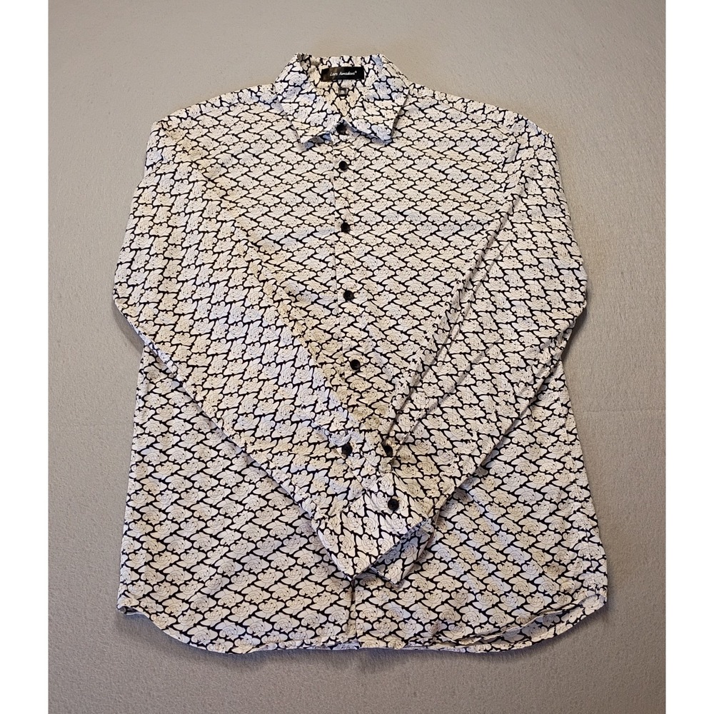 Lars Amadeus Men's Floral Print Long Sleeve Cotton Casual Shirt, Size Small